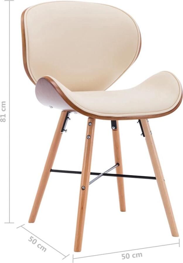VidaXL Eetkamerstoelen 4 st kunstleer en gebogen hout crème Eetkamerstoel Eetkamerstoelen Bijzetstoel Bijzetstoelen