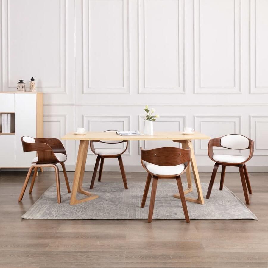 VidaXL Eetkamerstoelen 4 st Kunstleer en Hout Eetkamerstoel Kunstleder Houten Frame Wit Vier Stuks Dining Chair Salontafel - Foto 2