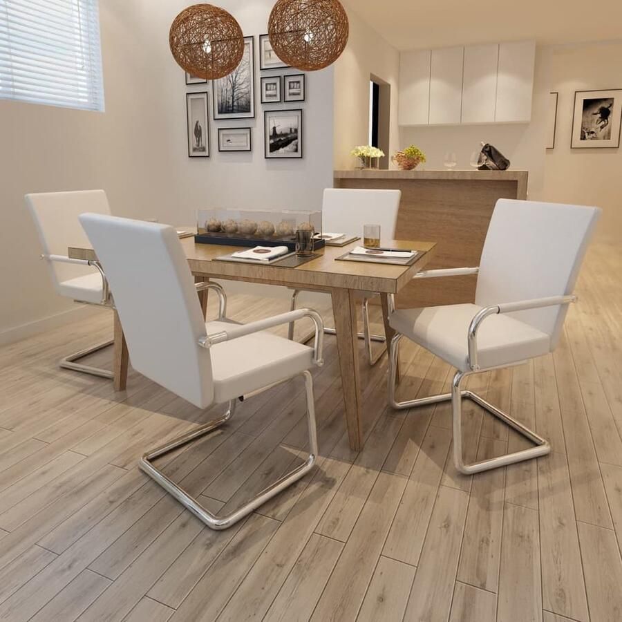 VidaXL Eetkamerstoelen 4 st kunstleer wit Eetkamerstoelen Kunststof Meubels Salonmeubilair Dining Chairs White Furniture Ergonomic Chair - Foto 2