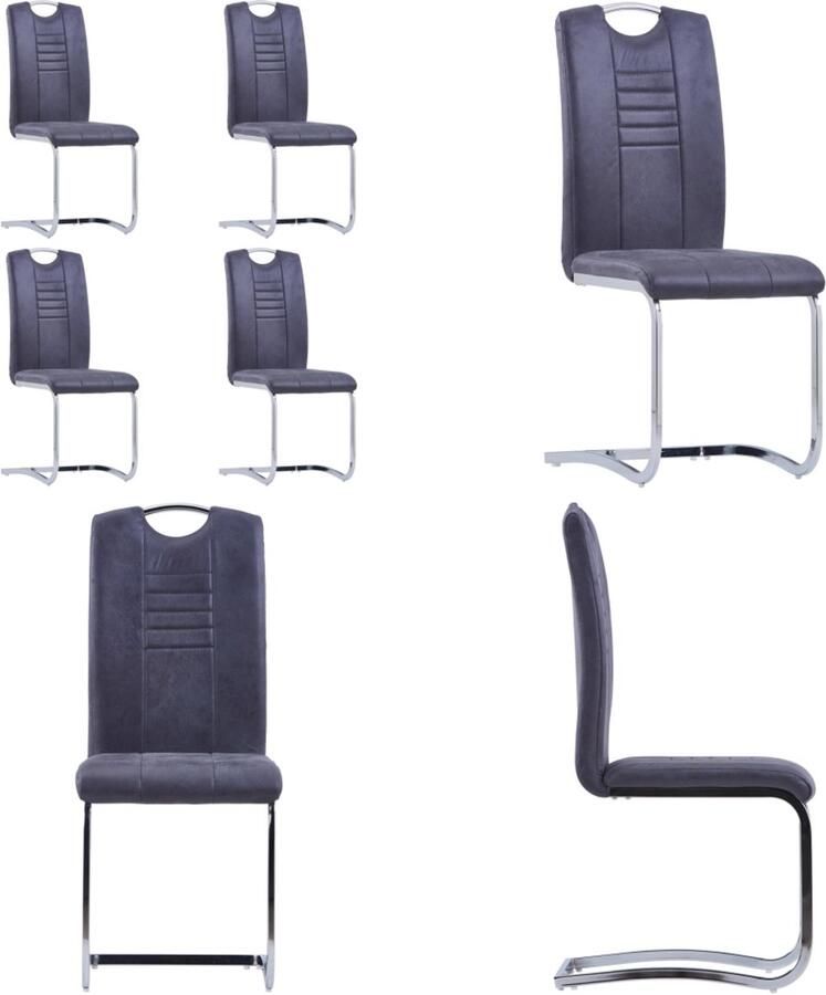 VidaXL Eetkamerstoelen 4 st kunstsuède grijs Eetkamerstoel Eetkamerstoelen Bijzetstoel Bijzetstoelen