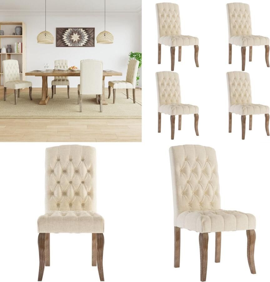 VidaXL Eetkamerstoelen 4 st linnen-look stof beige Eetkamerstoel Eetkamerstoelen Eetstoel Stoel