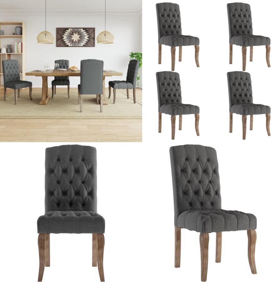 VidaXL Eetkamerstoelen 4 st linnen-look stof grijs Eetkamerstoel Eetkamerstoelen Eetstoel Stoel