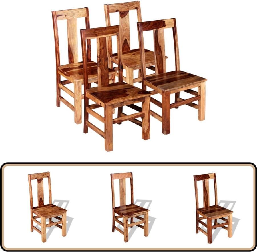 VidaXL Eetkamerstoelen 4 st massief hout Houten Eetkamerstoelen Set Sheeshamhout Meubels Landelijke Eetkamerstoelen Vintage Eetkamerstoelen