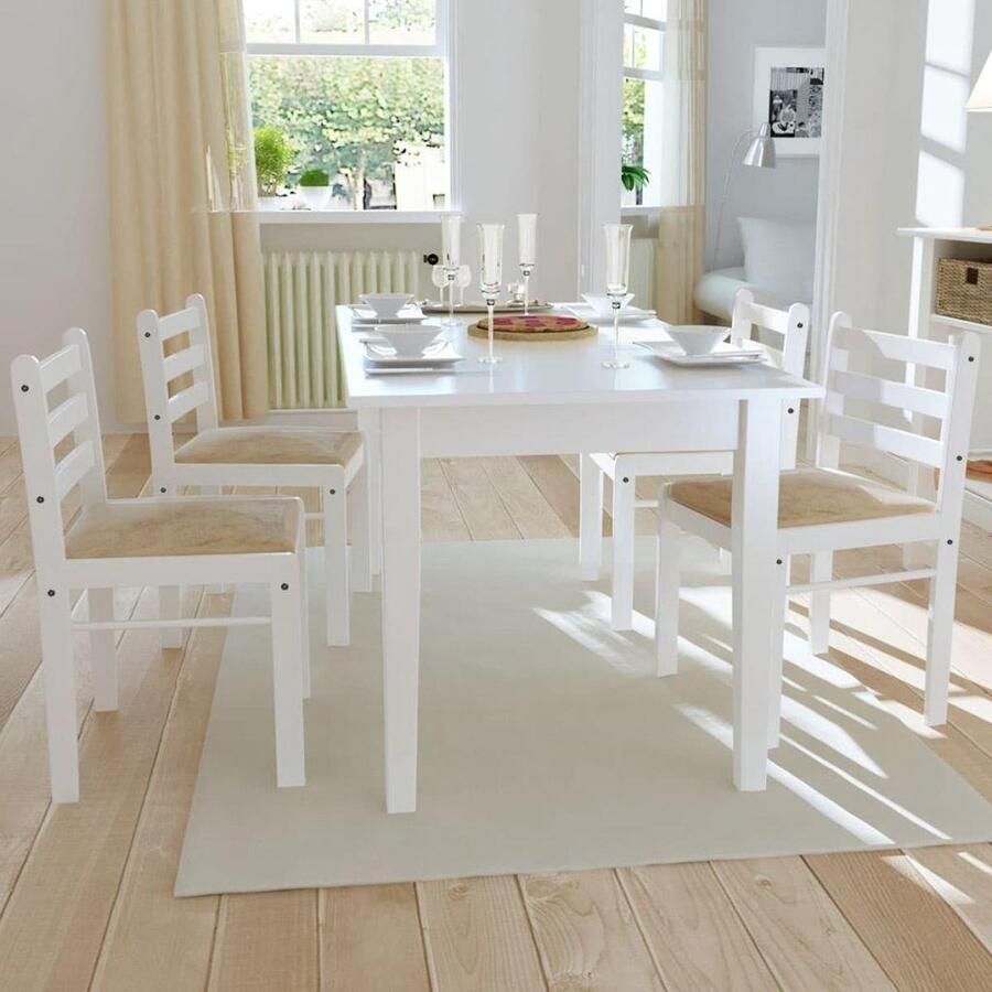VidaXL -Eetkamerstoelen-4-st-massief-rubberwood-en-fluweel-wit - Foto 1