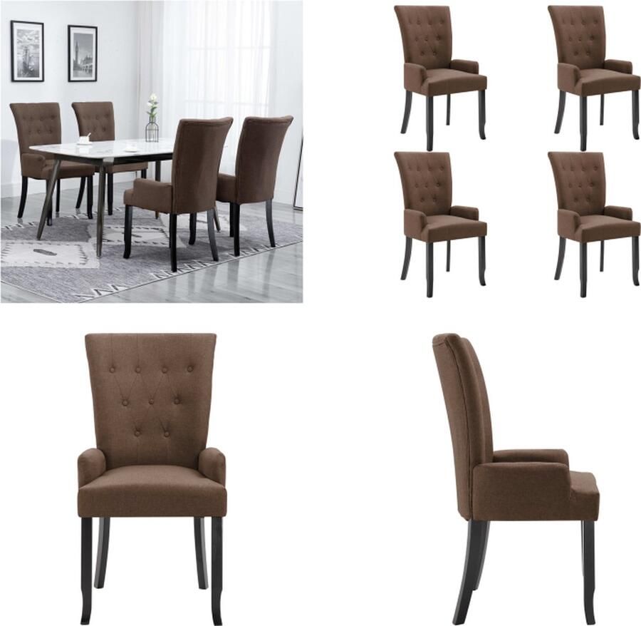 VidaXL Eetkamerstoelen 4 st met armleuningen stof bruin Eetkamerstoel Eetkamerstoelen Eetkamer Stoel Eetkamer Stoelen