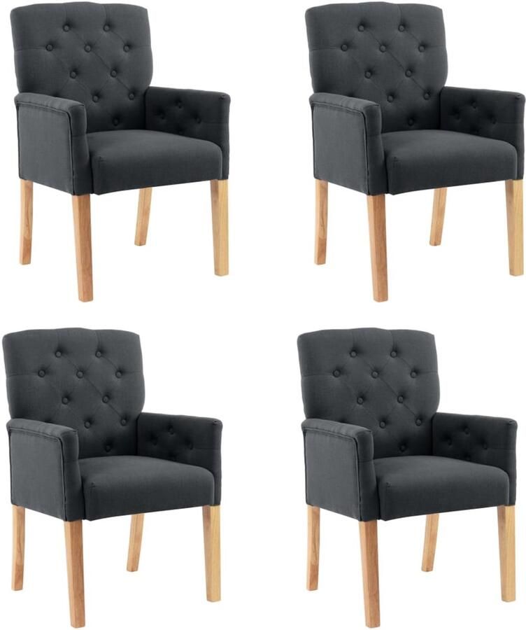 VidaXL Eetkamerstoelen 4 st met armleuningen stof grijs Eetkamerstoel Eetkamerstoelen Dinerstoel Dinerstoelen