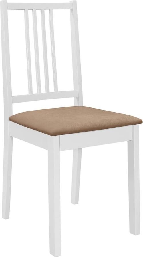 VidaXL Eetkamerstoelen 4 st met kussens Wit Eetkamerstoelen Houten Stoelen Witte Stoelen Eetkamer Meubels Dining Chairs Wooden Furniture White Furniture