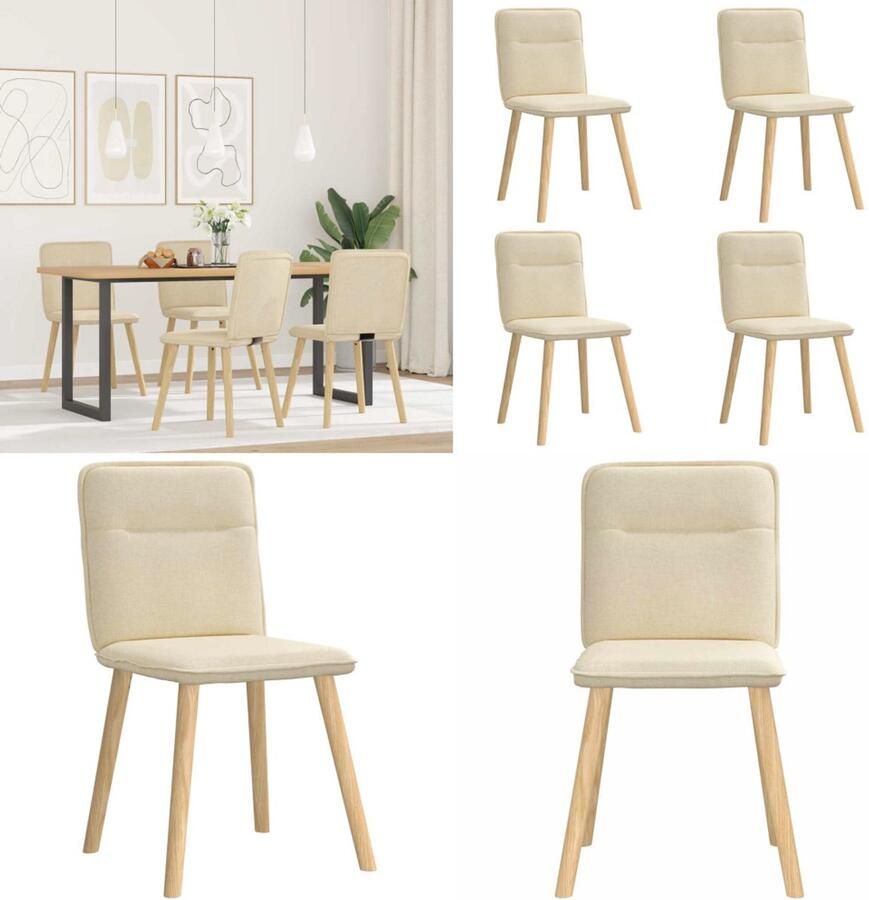 VidaXL Eetkamerstoelen 4 st stof crèmekleurig Eetkamerstoel Eetkamerstoelen Dinerstoel Stoel