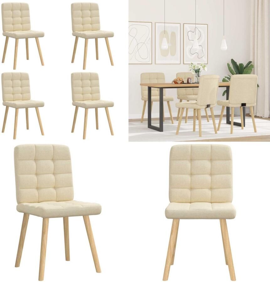 VidaXL Eetkamerstoelen 4 st stof crèmekleurig Eetkamerstoel Eetkamerstoelen Dinerstoel Stoel