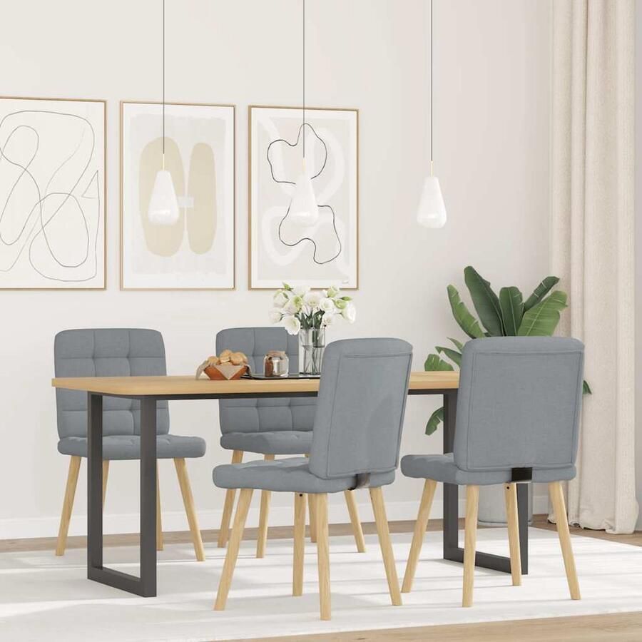 VidaXL Eetkamerstoelen 4 st stof lichtgrijs Eettafelstoel Eetkamerstoel Comfortabele Stoel Luxe Stoel Grijs Meubilair - Foto 2