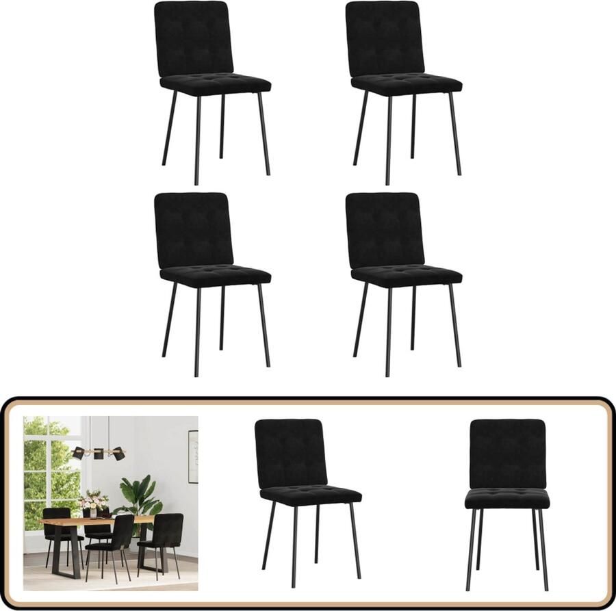 VidaXL Eetkamerstoelen 4 st zwart fluweel Eettafelstoel Eetkamerstoel Velours Stoel Zwarte Stoel Comfortabele Stoel
