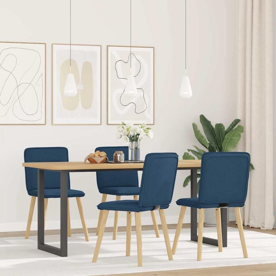 VidaXL Eetkamerstoelen 4 stuks Blauw Stof Eettafelstoel Eetkamerstoel Blauwe Stoel Velours Stoel Modern Meubilair