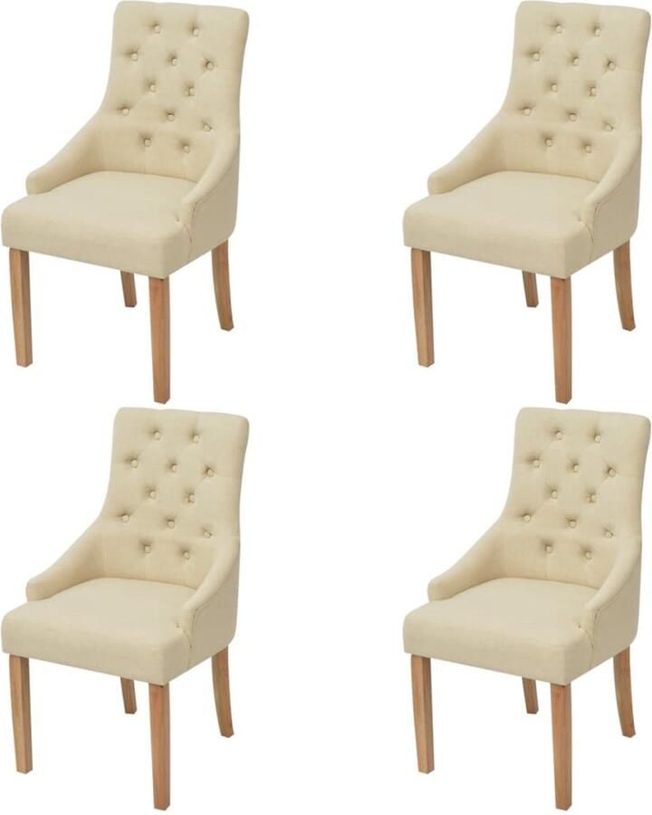 VidaXL Eetkamerstoelen 4 stuks Crème Stof Eetkamerstoelen Stoffen Stoelen Luxe Stoelen Eikenhouten Meubels Eetkamersets Comfortabele Stoelen Creme Kleur - Foto 2