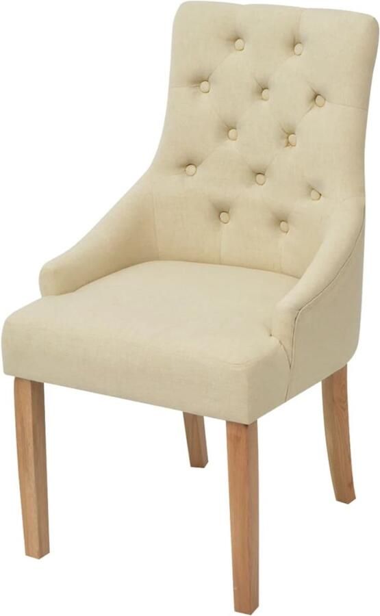 The Living Store Eetkamerstoelen Polyester Eikenhout 52x60x95.5 cm Eetkamerstoelen Stoffen Meubels Luxe Stoelen Vintage Stoelen Creme Kleur - Foto 3