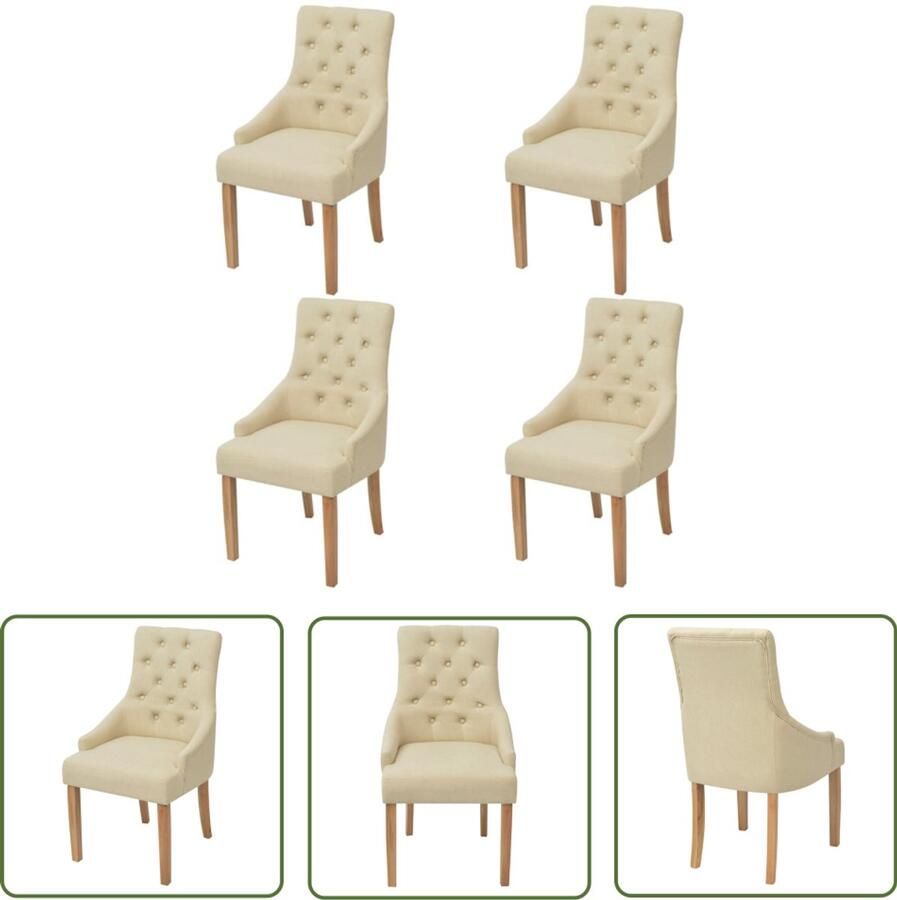 The Living Store Eetkamerstoelen Polyester Eikenhout 52x60x95.5 cm Eetkamerstoelen Stoffen Meubels Luxe Stoelen Vintage Stoelen Creme Kleur