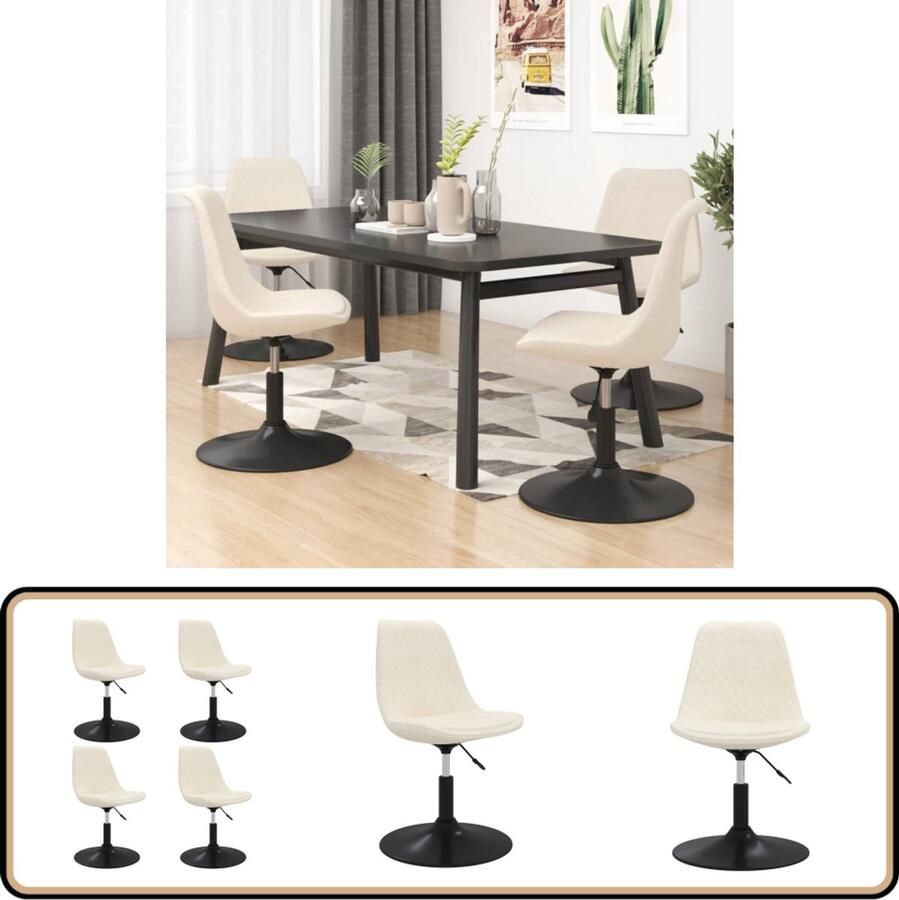 VidaXL Eetkamerstoelen 4 stuks Crèmekleurig Fluweel Eetkamerstoelen Fluweel Stoelen Creme Stoelen Draaistoelen Gasveren Stoelen Design Stoelen Lounge Stoelen