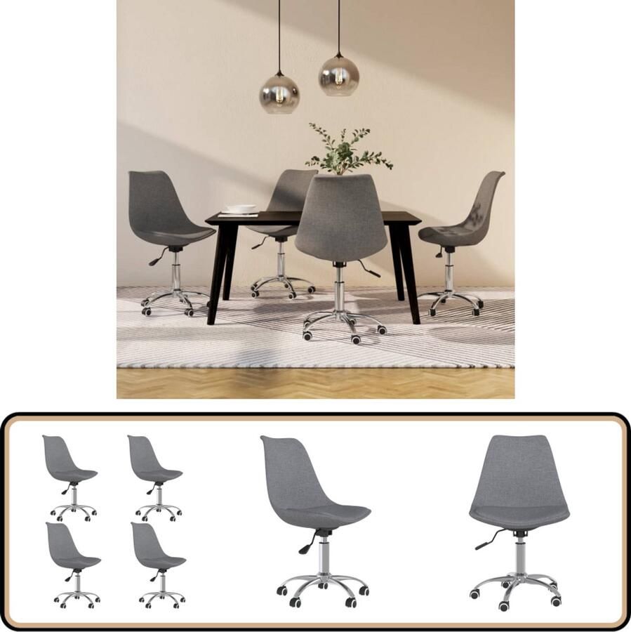 VidaXL Eetkamerstoelen 4 stuks Draaibaar Lichtgrijs Eetkamerstoel Draaibare Stoel Lounge Stoel Design Stoel Grijze Stoel Stoffen Stoel