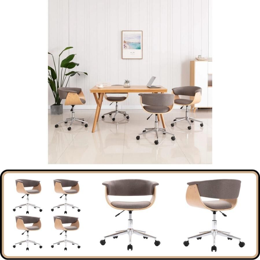 VidaXL Eetkamerstoelen 4 stuks Draaibaar Taupe Eetkamerstoel Draaistool Taupe Kleur Velours Stoffen Comfortabele Stoel Modern Design Hoge Stoel