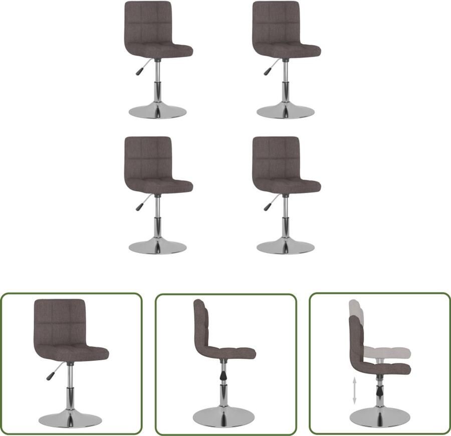 VidaXL Eetkamerstoelen 4 stuks Draaibaar Taupe Eettafelstoel Eetkamerstoel Draaiende Stoel Taupe Stoel Design Stoel Stof Stoel Metalen Onderstel Ergonomische Stoel Hoge Stoel Lounge Stoel