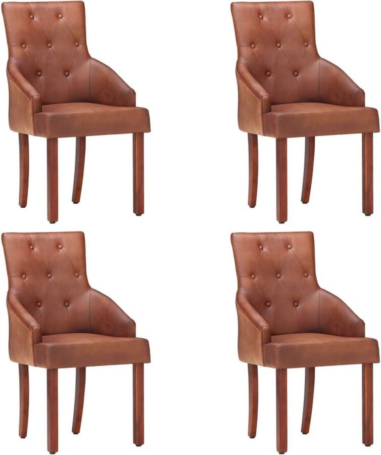 VidaXL Eetkamerstoelen 4 stuks Echt geitenleer Bruin Eettafel Stoelen Geiten Leer Stoelen Design Stoelen Bruine Eetkamerstoelen Mangohout Meubels Vintage Stoelen Eetkamer Set - Foto 2