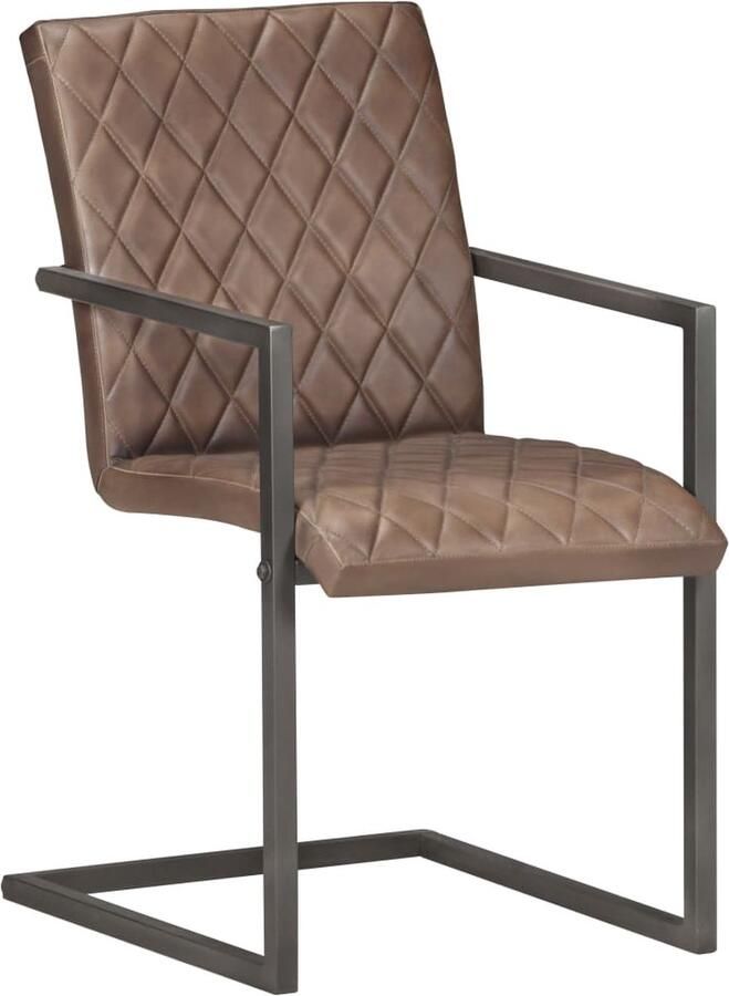 VidaXL Eetkamerstoelen 4 stuks Echt leer Bruin Eetkamerstoel Lederen Stoel Vintage Stoel Industrieel Meubilair Retro Stoel Kantil Lever Stoel