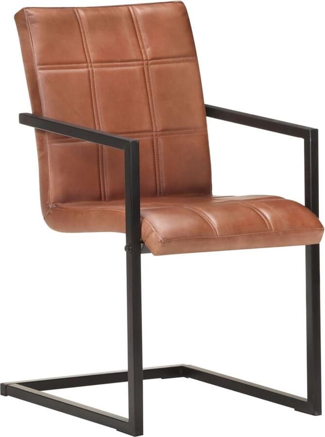 VidaXL Eetkamerstoelen 4 Stuks Echt Leer Bruin Retro Design Eetkamerstoel Lederen Stoel Comfortabele Stoel Industrieel Meubilair