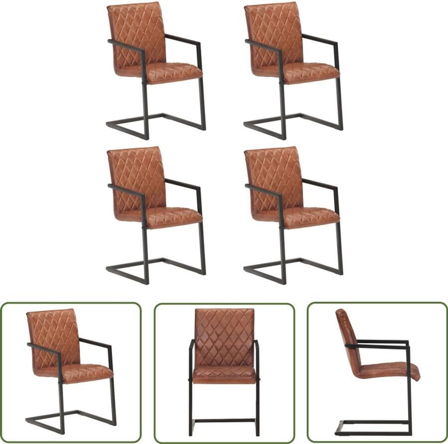 VidaXL Eetkamerstoelen 4 stuks Echt leer Bruin Retro Meubels Eetkamerstoelen Lederen Stoelen Vintage Stoelen Bruine Stoelen Cantilever Stoelen Design Stoelen Luxe Stoelen Salontafel
