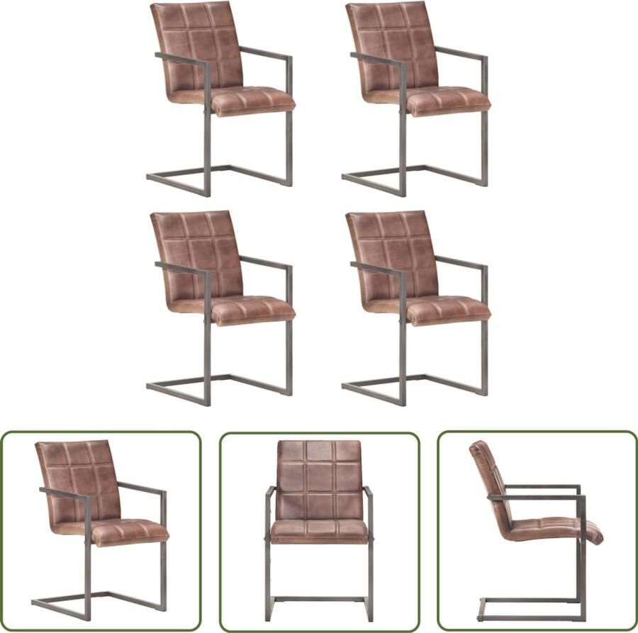 VidaXL Eetkamerstoelen 4 stuks Echt leer Bruin Retro Meubels Eetkamerstoelen Lederen Stoelen Vintage Stoelen Kantielveer Stoelen Salontafel Dining Chairs Brown Furniture Modern Living Room Home Decor