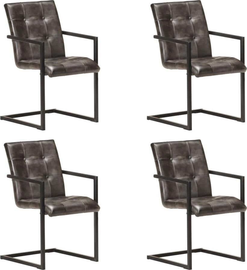VidaXL Eetkamerstoelen 4 stuks Echt leer Grijs Retro Eetkamerstoelen Lederen Eetkamerstoelen Vintage Eetkamerstoelen Set Grijze Eetkamerstoelen Industriële Eetkamerstoelen Design Eetkamerstoelen - Foto 2