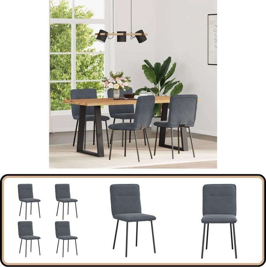 VidaXL Eetkamerstoelen 4 stuks Fluweel Donkergrijs Eettafelstoel Eetkamerstoel Velours Stoel Donkere Stoel Moderne Stoel