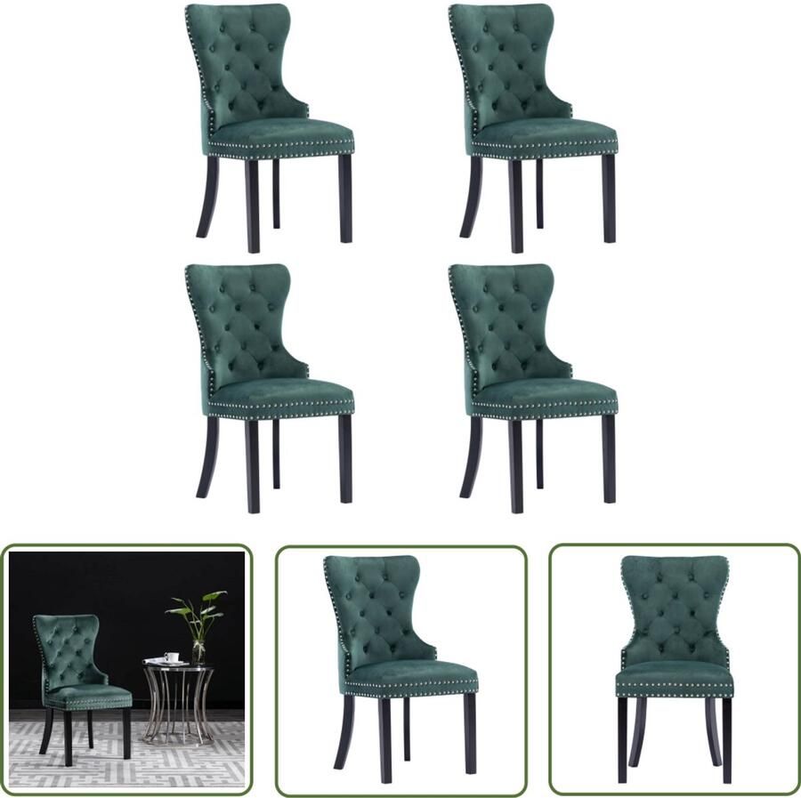 VidaXL Eetkamerstoelen 4 stuks Fluweel Donkergroen Eetkamerstoelen Fluweel Stoelen Donkere Groene Stoelen Design Meubilair Moderne Stoelen Vintage Stoelen Salontafel