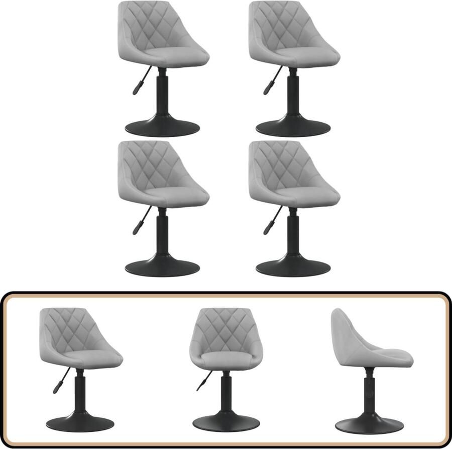 VidaXL Eetkamerstoelen 4 stuks Fluweel Lichtgrijs Eettafelstoel Eetkamerstoel Draaiende Stoel Fluweel Stoel Grijze Stoel