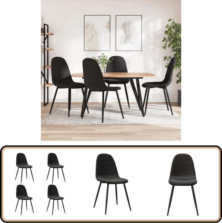 VidaXL Eetkamerstoelen 4 stuks Fluweel Zwart Eetkamerstoelen Fluweel Stoelen Zwarte Stoelen Design Stoelen Luxe Stoelen