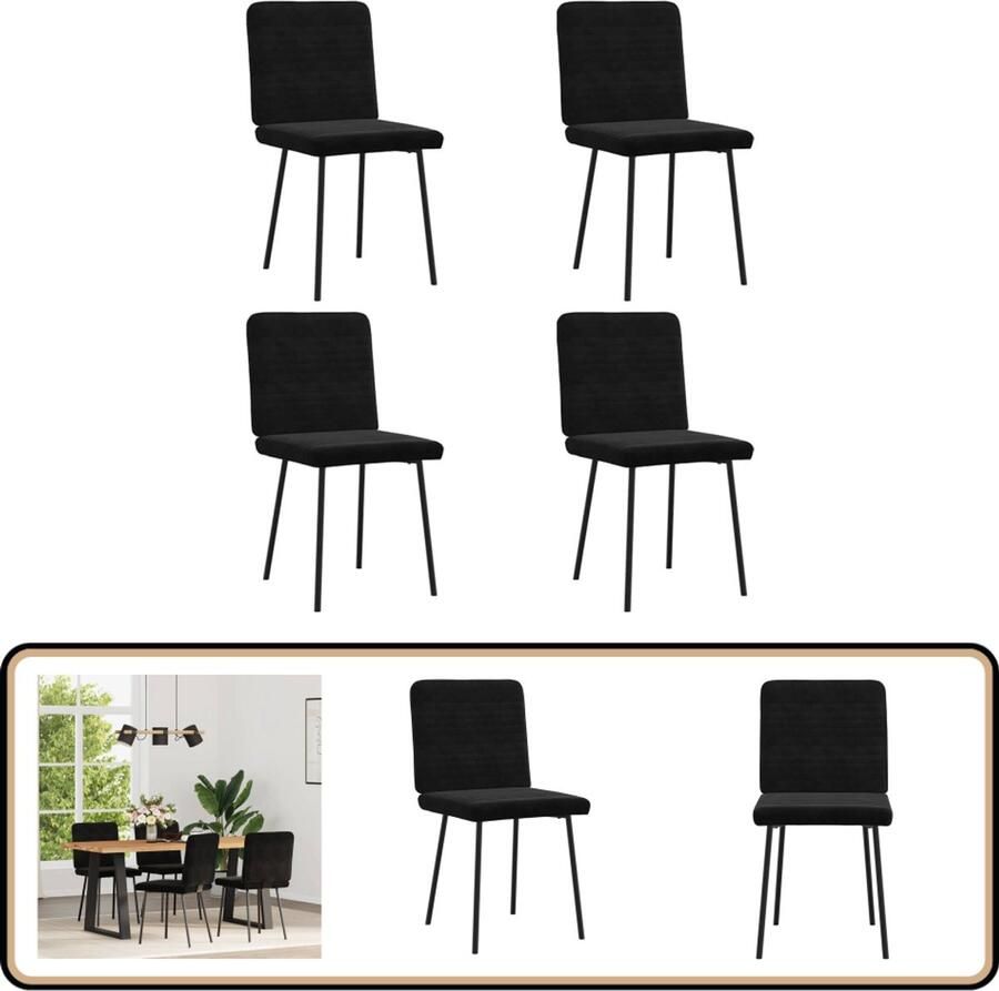 VidaXL Eetkamerstoelen 4 stuks Fluweel Zwart Eettafelstoel Eetkamerstoel Velours Stoel Zwarte Stoel Luxe Stoel