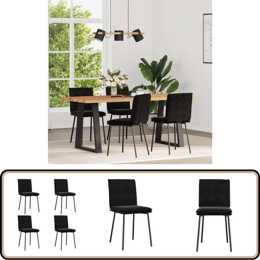 VidaXL Eetkamerstoelen 4 stuks Fluweel Zwart Eettafelstoel Eetkamerstoel Velours Stoel Zwarte Stoel Moderne Stoel
