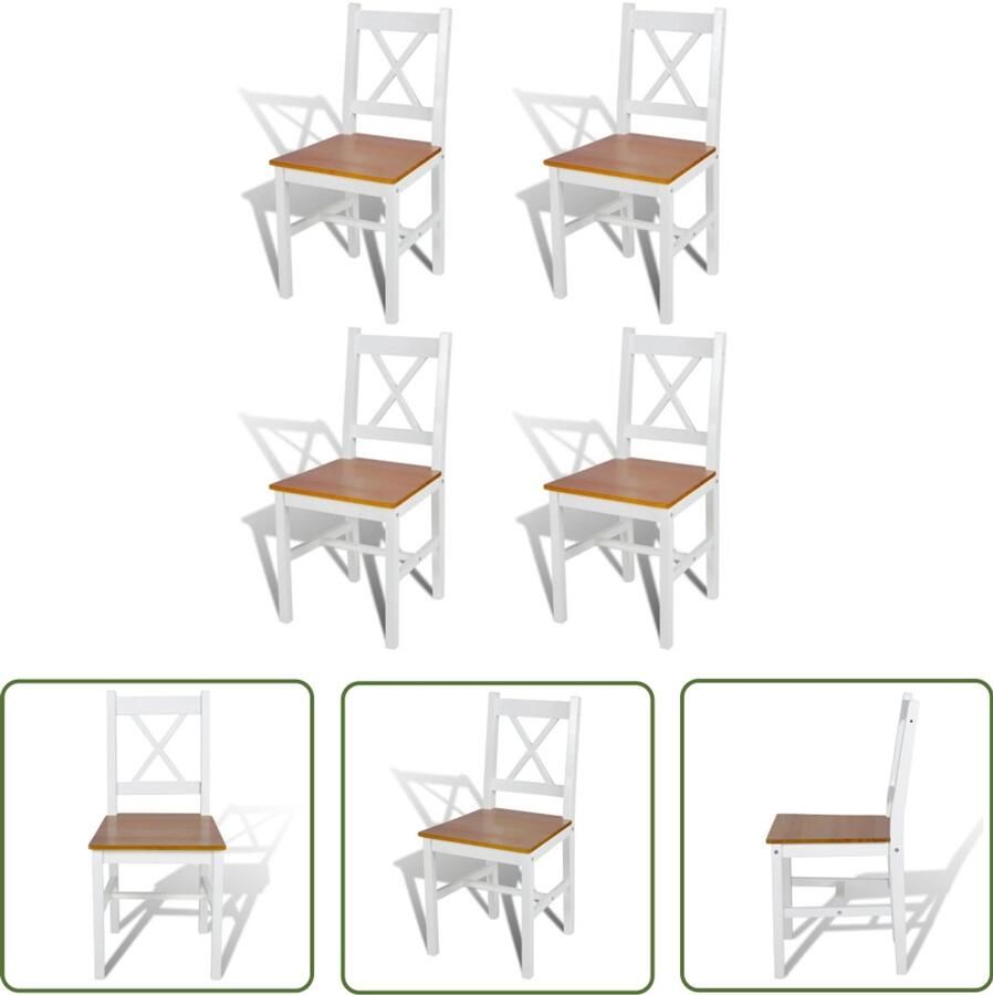 VidaXL Eetkamerstoelen 4 stuks Grenenhout Wit Eetkamerstoelen Houten Stoelen Granenhouthouten Stoelen Witte Stoelen Moderne Stoelen Landelijke Stoelen Comfortabele Stoelen Set Van Vier Stoelen - Foto 2