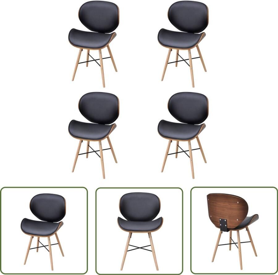 VidaXL Eetkamerstoelen 4 stuks Hout en Kunstleer Eettafelstoelen Eetkamerstoelen Zwarte Stoelen Moderne Stoelen Vintage Stoelen Houten Stoelen Kunstleder Stoelen Comfortabele Stoelen - Foto 2