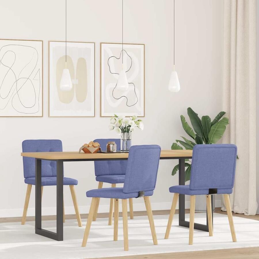 VidaXL Eetkamerstoelen 4 stuks Jeansblauw Stof Eettafelstoel Eetkamerstoel Velours Stoel Blauwe Stoel Comfortabele Stoel