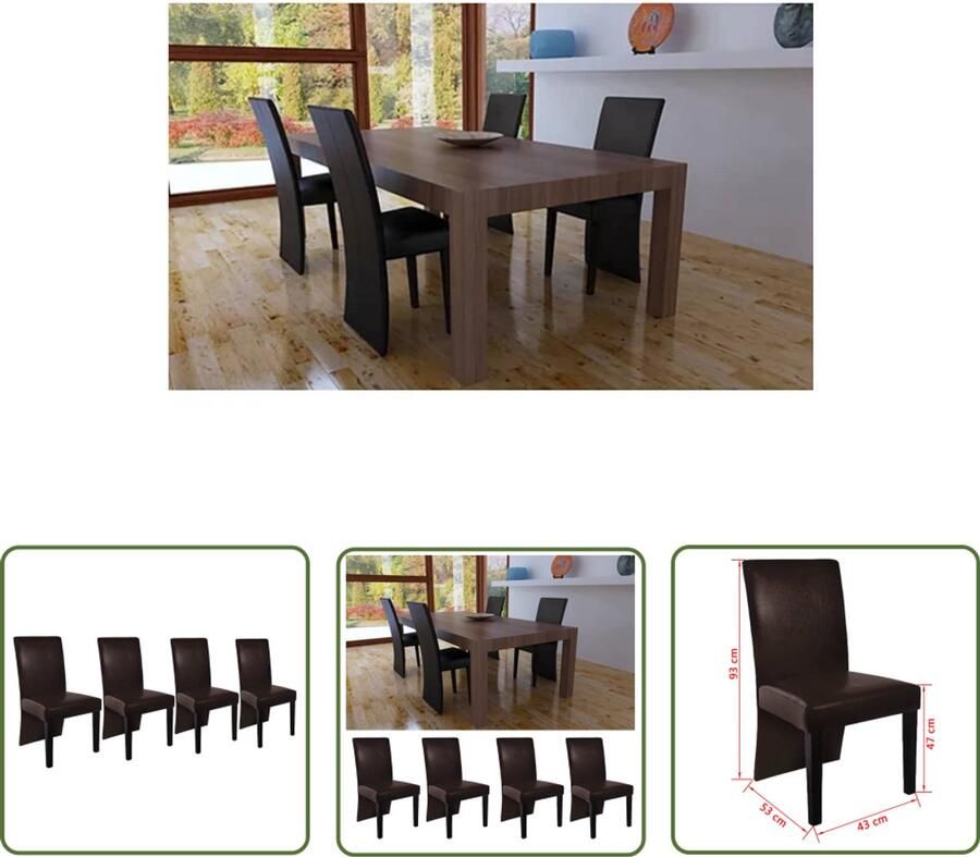 VidaXL Eetkamerstoelen 4 stuks Kunstleer Donkerbruin Eettafel Stoelen Eetkamerstoelen Kunstleder Meubilair Bruine Stoelen Moderne Stoelen Set Van 4 Stoelen Comfortabele Stoelen