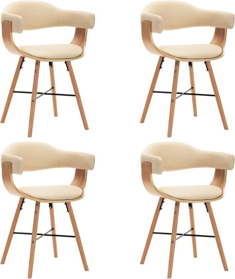 VidaXL Eetkamerstoelen 4 stuks Kunstleer en Hout Eetkamerstoelen Kunstleder Meubels Design Stoelen Eetkamersets Salon Meubilair Beige Meubels Bruine Meubels - Foto 3