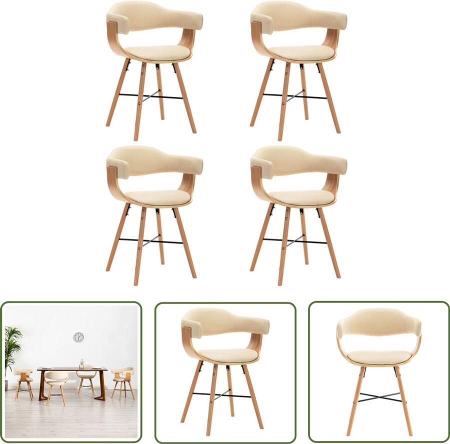 VidaXL Eetkamerstoelen 4 stuks Kunstleer en Hout Eetkamerstoelen Kunstleder Meubels Design Stoelen Eetkamersets Salon Meubilair Beige Meubels Bruine Meubels