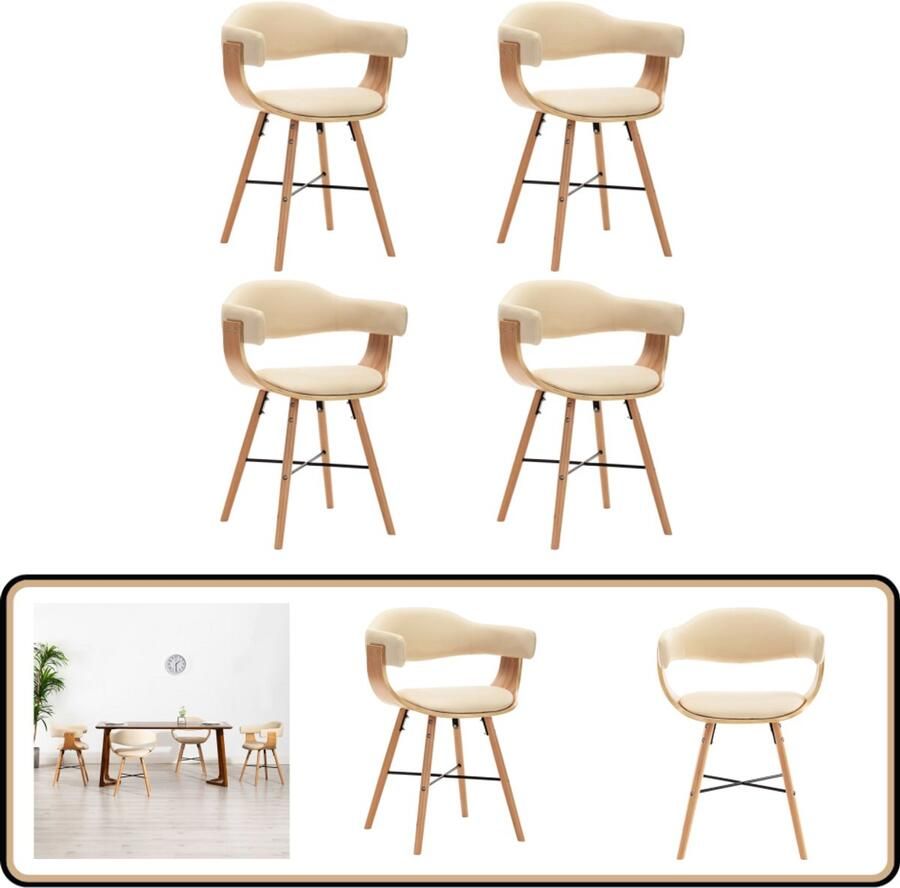 VidaXL Eetkamerstoelen 4 stuks Kunstleer en Hout Eetkamerstoelen Kunstleder Meubels Design Stoelen Eetkamersets Salon Meubilair Beige Meubels Bruine Meubels - Foto 2