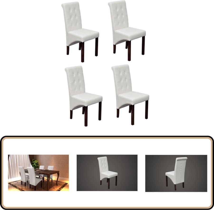 VidaXL Eetkamerstoelen 4 stuks Kunstleer Wit Eettafelstoel Eetkamerstoel Vintage Stoel Antiek Meubilair Lederlook