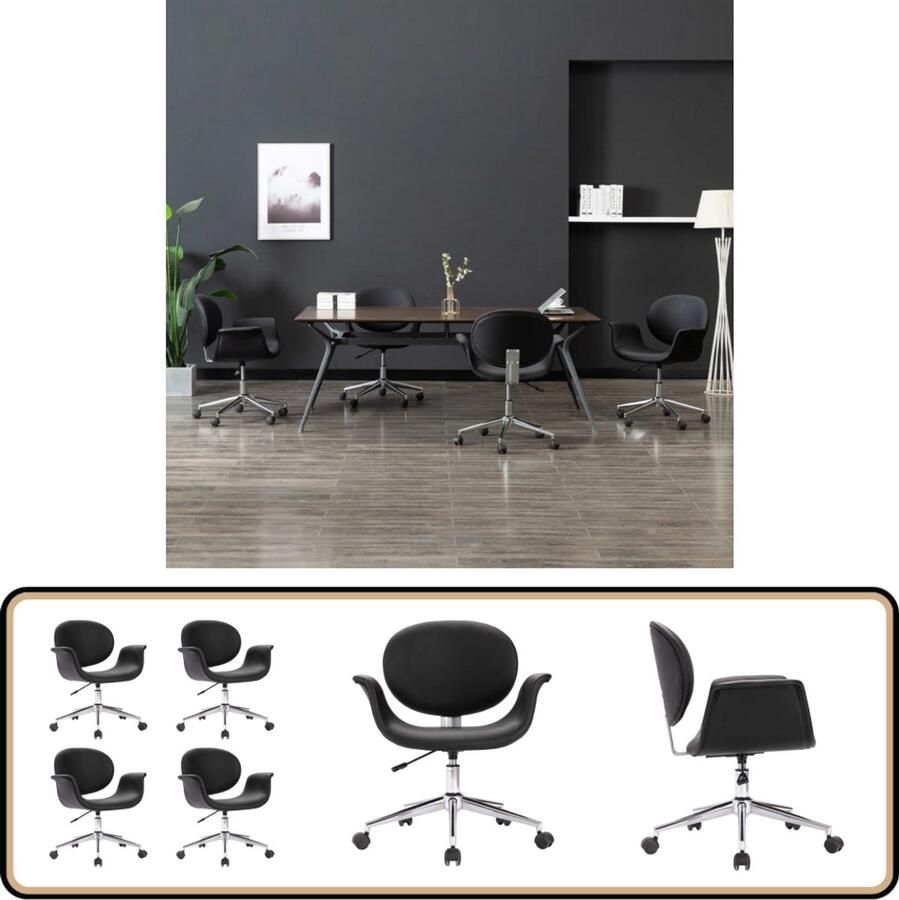VidaXL Eetkamerstoelen 4 stuks Kunstleer Zwart Eetkamerstoelen Zwarte Eetkamerstoelen Draaiende Eetkamerstoelen Kunstleder Eetkamerstoelen Set Comfortabele Eetkamerstoelen