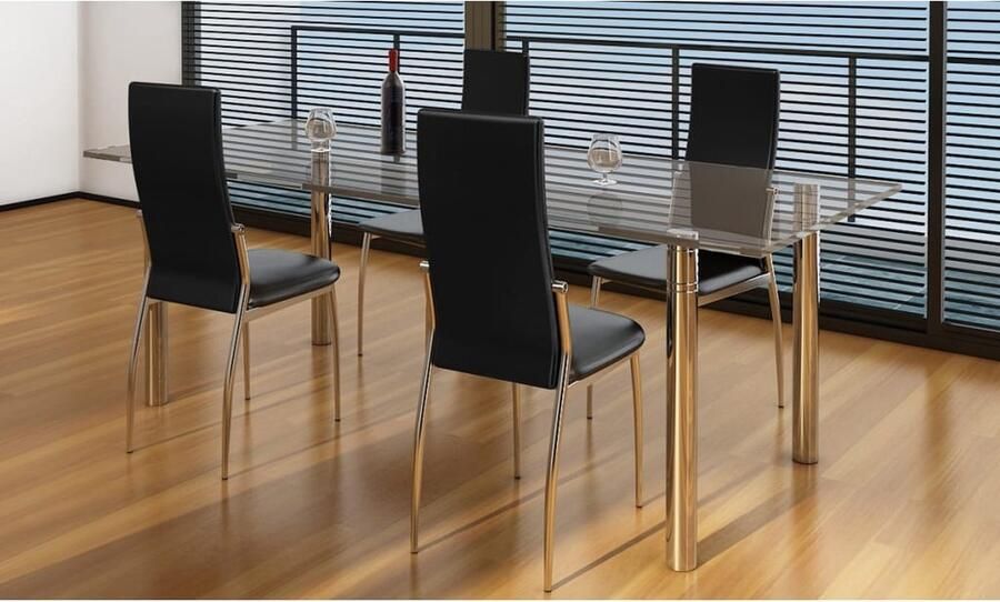 VidaXL Eetkamerstoelen 4 stuks Kunstleer Zwart Eetkamerstoelen Zwarte Stoelen Set Van 4 Stoelen Modern Meubilair Kunstleder Stoelen Chromen Poten Comfortabele Stoelen Salontafel Dining Chairs Black Furniture - Foto 2