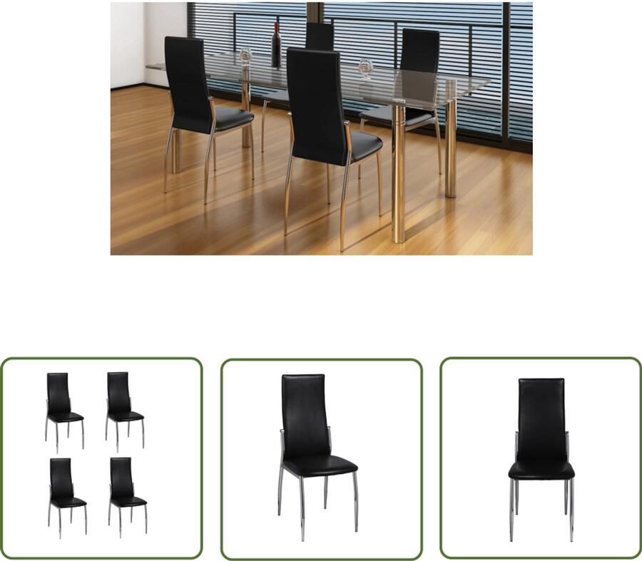 VidaXL Eetkamerstoelen 4 stuks Kunstleer Zwart Eetkamerstoelen Zwarte Stoelen Set Van 4 Stoelen Modern Meubilair Kunstleder Stoelen Chromen Poten Comfortabele Stoelen Salontafel Dining Chairs Black Furniture