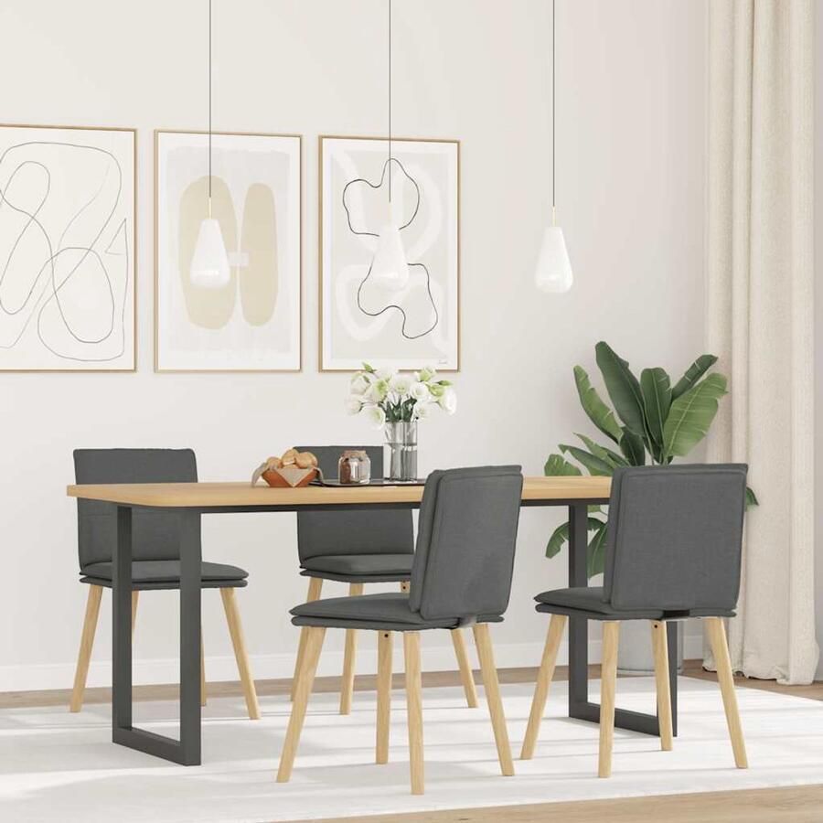 VidaXL Eetkamerstoelen 4 stuks Stof Donkergrijs Eettafelstoel Eetkamerstoel Donkere Stoel Comfortabele Stoel Modern Meubilair