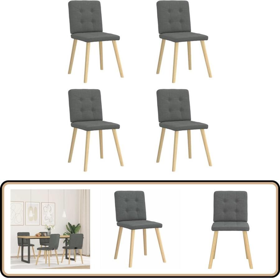 VidaXL Eetkamerstoelen 4 stuks Stof Donkergrijs Eettafelstoel Eetkamerstoel Donkere Stoel Velours Stoel Comfortabele Stoel