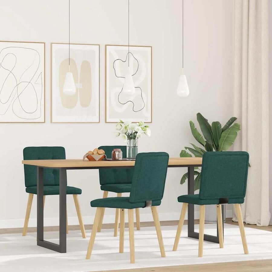 VidaXL Eetkamerstoelen 4 stuks Stof Donkergroen Eettafelstoel Eetkamerstoel Velours Stoel Donkere Stoel Comfortabele Stoel