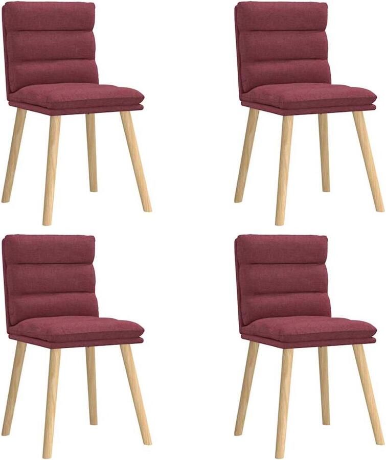 VidaXL Eetkamerstoelen 4 stuks Stof Wijnrood Eettafelstoel Eetkamerstoel Comfortabele Stoel Luxe Stoel Rode Stoel